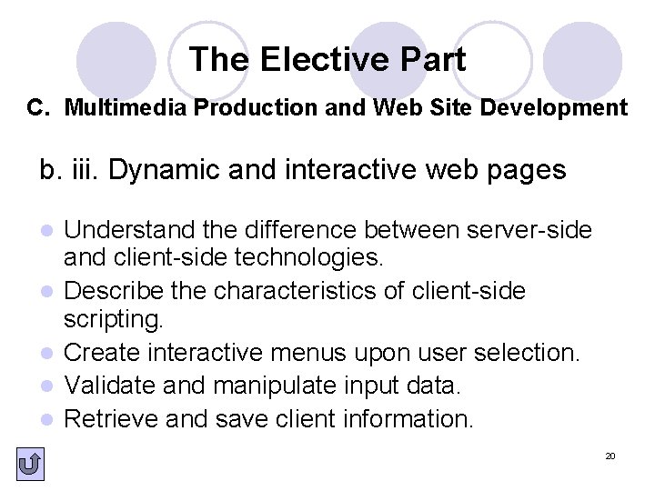 The Elective Part C. Multimedia Production and Web Site Development b. iii. Dynamic and