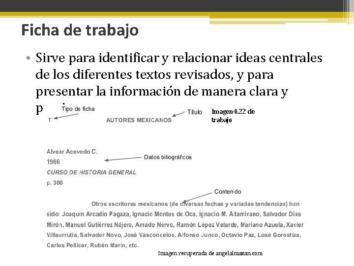Ficha de trabajo • Sirve para identificar y relacionar ideas centrales de los diferentes
