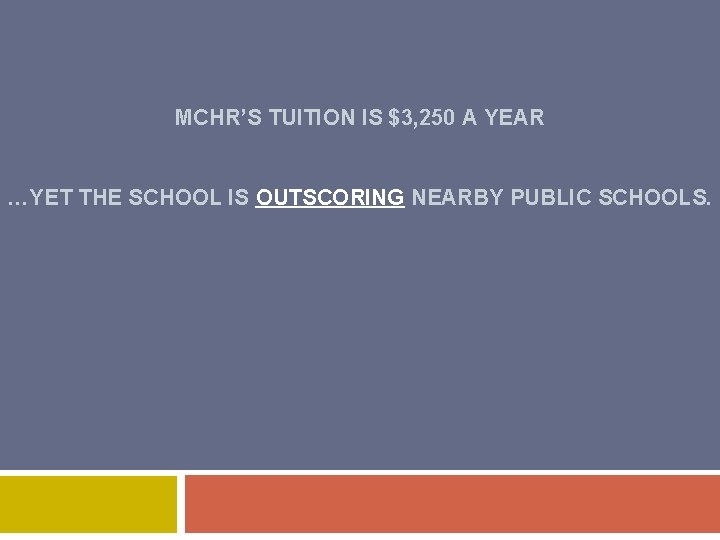 MCHR’S TUITION IS $3, 250 A YEAR …YET THE SCHOOL IS OUTSCORING NEARBY PUBLIC MCHR’S TUITION IS $3, 250 A YEAR …YET THE SCHOOL IS OUTSCORING NEARBY PUBLIC