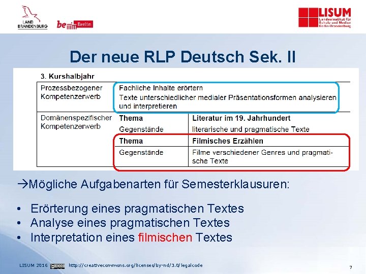 Der neue RLP Deutsch Sek. II Mögliche Aufgabenarten für Semesterklausuren: • Erörterung eines pragmatischen