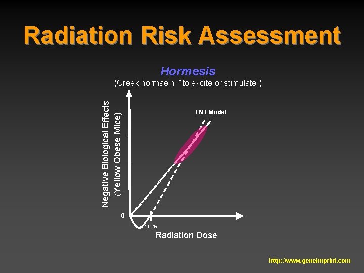 Radiation Risk Assessment Hormesis Negative Biological Effects (Yellow Obese Mice) (Greek hormaein- “to excite