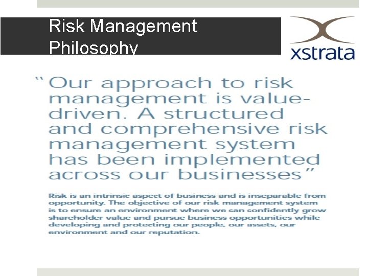 Risk Management Philosophy 