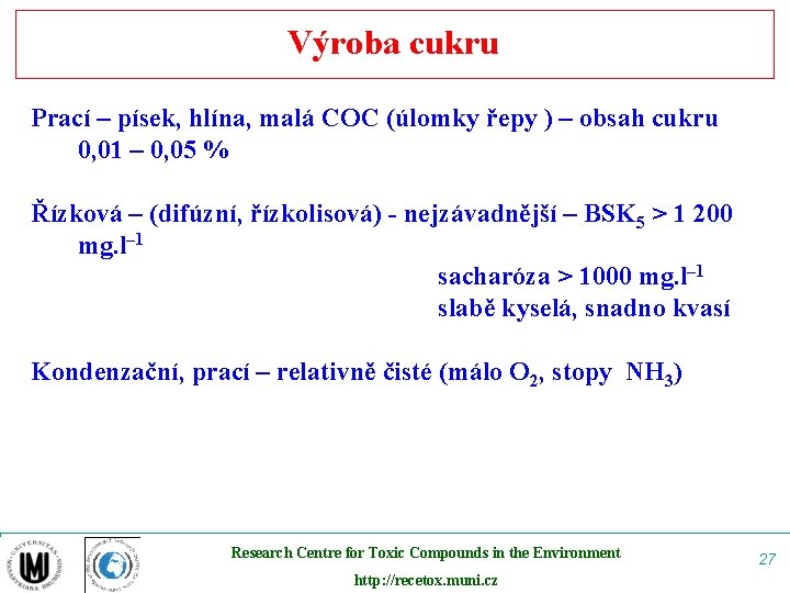 Výroba cukru Prací – písek, hlína, malá COC (úlomky řepy ) – obsah cukru