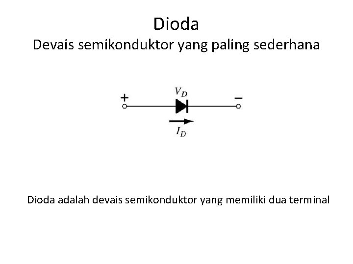 Dioda Devais semikonduktor yang paling sederhana Dioda adalah devais semikonduktor yang memiliki dua terminal