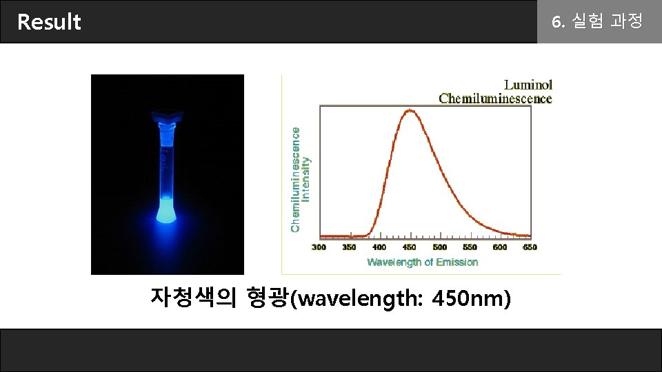 Result 6. 실험 과정 자청색의 형광(wavelength: 450 nm) 
