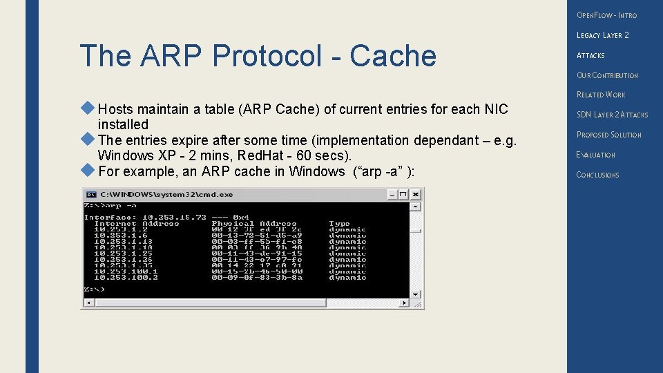 OPENFLOW – INTRO The ARP Protocol - Cache Hosts maintain a table (ARP Cache)