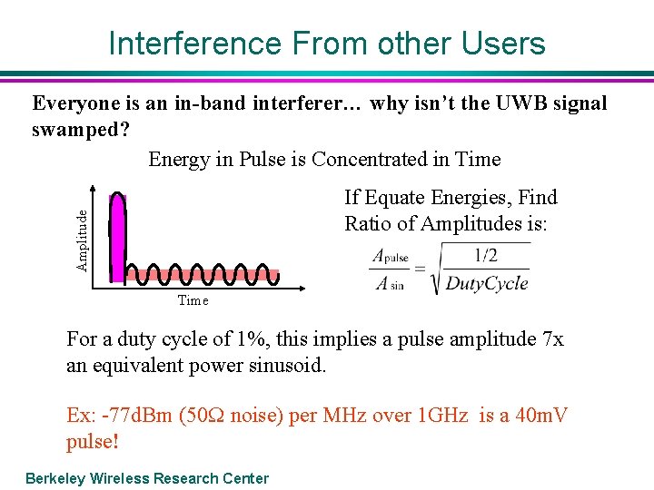 Interference From other Users Everyone is an in-band interferer… why isn’t the UWB signal