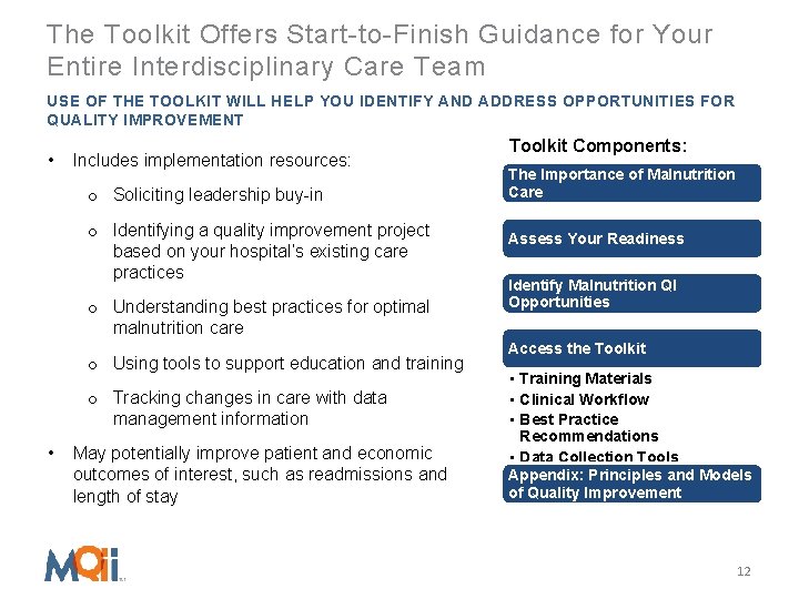 The Toolkit Offers Start-to-Finish Guidance for Your Entire Interdisciplinary Care Team USE OF THE