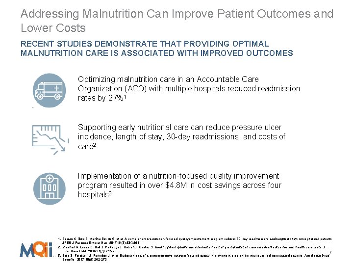 Addressing Malnutrition Can Improve Patient Outcomes and Lower Costs RECENT STUDIES DEMONSTRATE THAT PROVIDING