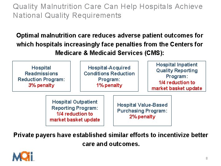 Quality Malnutrition Care Can Help Hospitals Achieve National Quality Requirements Optimal malnutrition care reduces