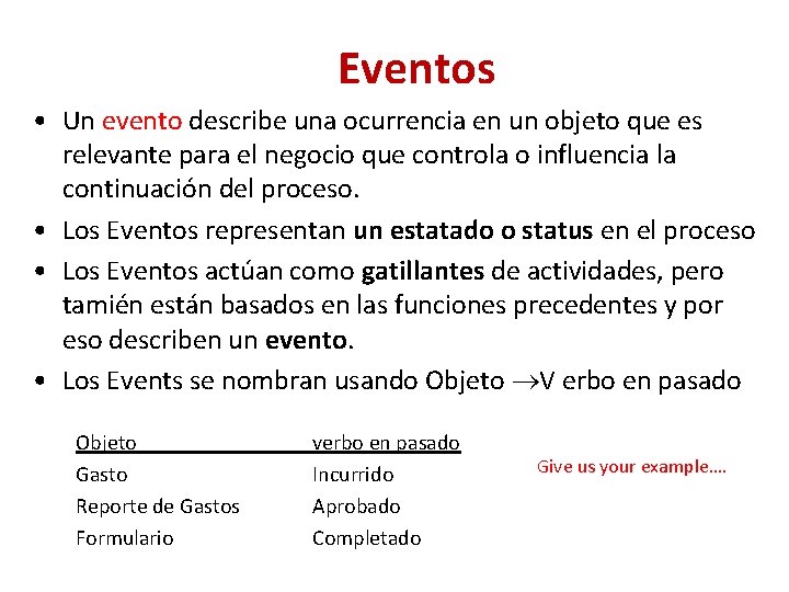 Eventos • Un evento describe una ocurrencia en un objeto que es relevante para
