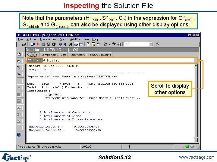 Inspecting the Solution File Note that the parameters (H° 298 , S° 298 ,