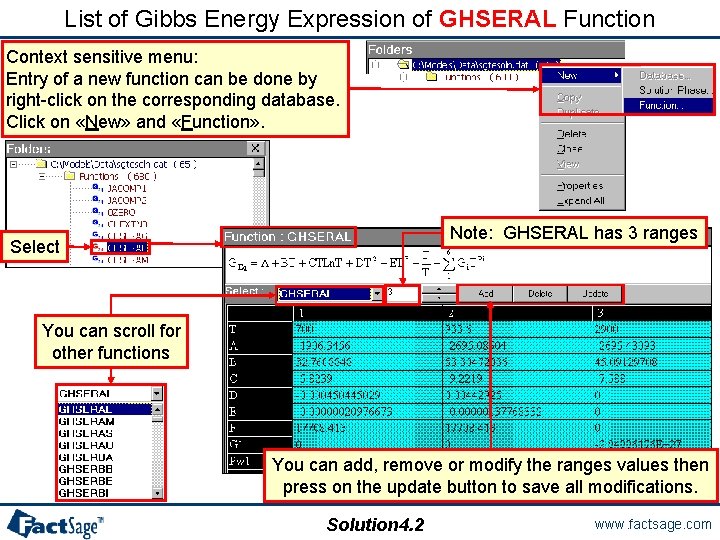 List of Gibbs Energy Expression of GHSERAL Function Context sensitive menu: Entry of a