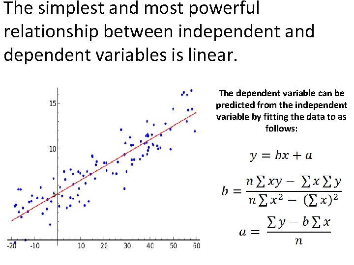 The simplest and most powerful relationship between independent and dependent variables is linear. The