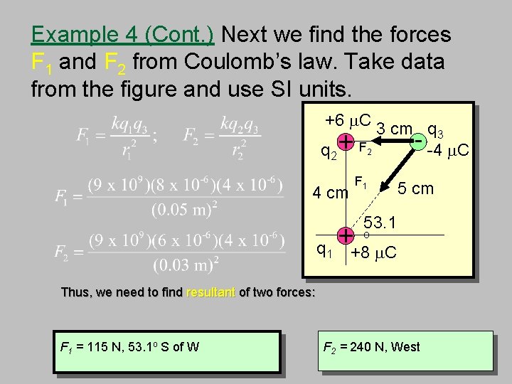 Example 4 (Cont. ) Next we find the forces F 1 and F 2