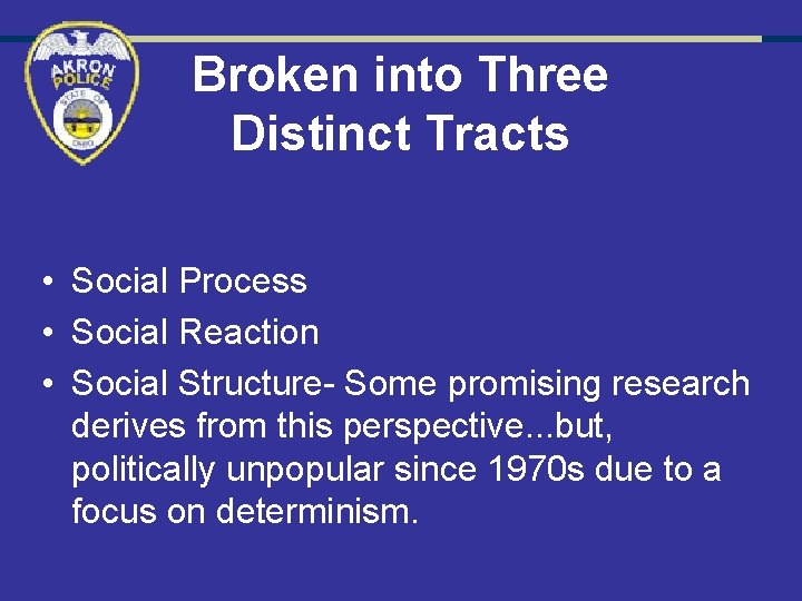 Broken into Three Distinct Tracts • Social Process • Social Reaction • Social Structure-