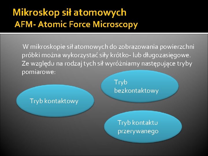 Mikroskop sił atomowych AFM- Atomic Force Microscopy W mikroskopie sił atomowych do zobrazowania powierzchni