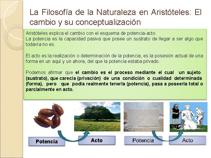 La Filosofía de la Naturaleza en Aristóteles: El cambio y su conceptualización Aristóteles explica