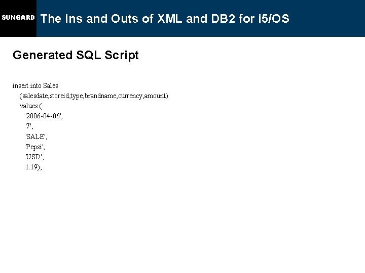 SUNGARD The Ins and Outs of XML and DB 2 for i 5/OS Generated