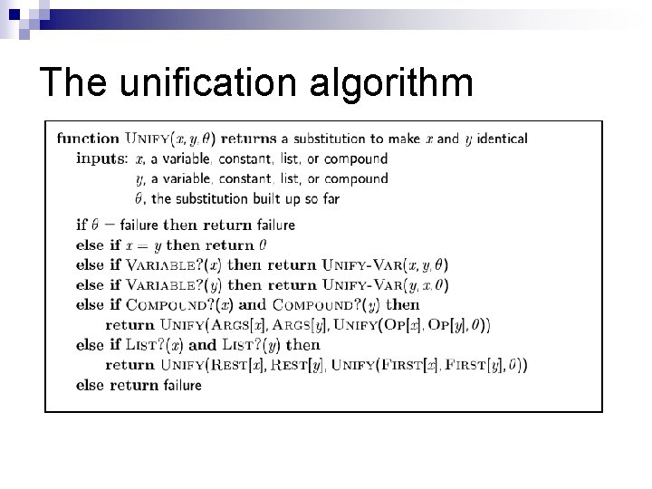 The unification algorithm The unification algorithm