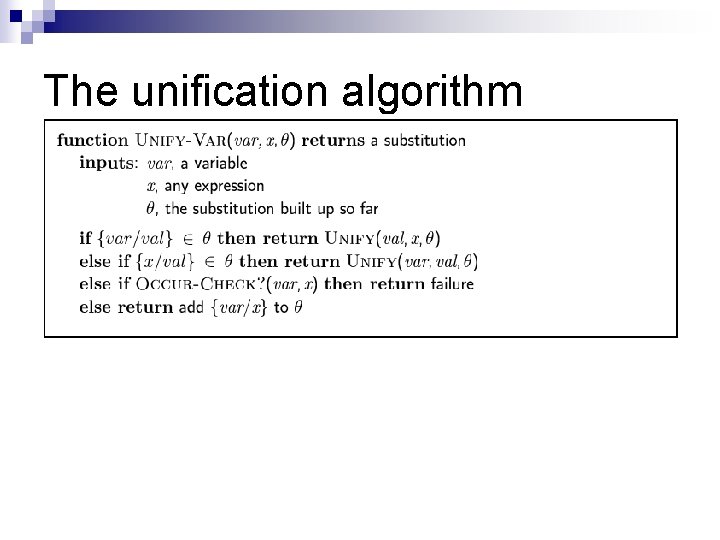 The unification algorithm The unification algorithm