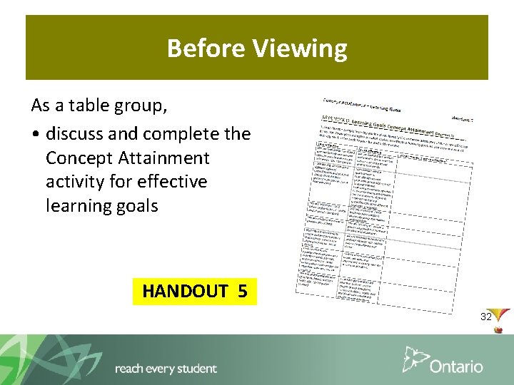 Before Viewing As a table group, • discuss and complete the Concept Attainment activity