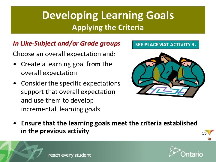 Developing Learning Goals Applying the Criteria In Like-Subject and/or Grade groups Choose an overall