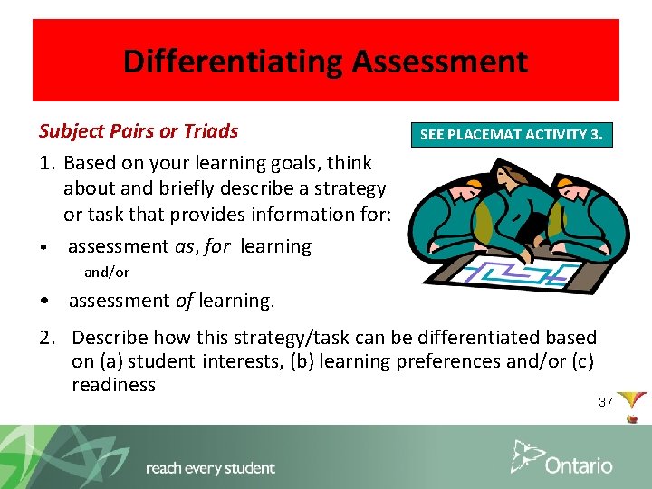 Differentiating Assessment Subject Pairs or Triads 1. Based on your learning goals, think about