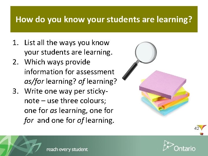 How do you know your students are learning? 1. List all the ways you