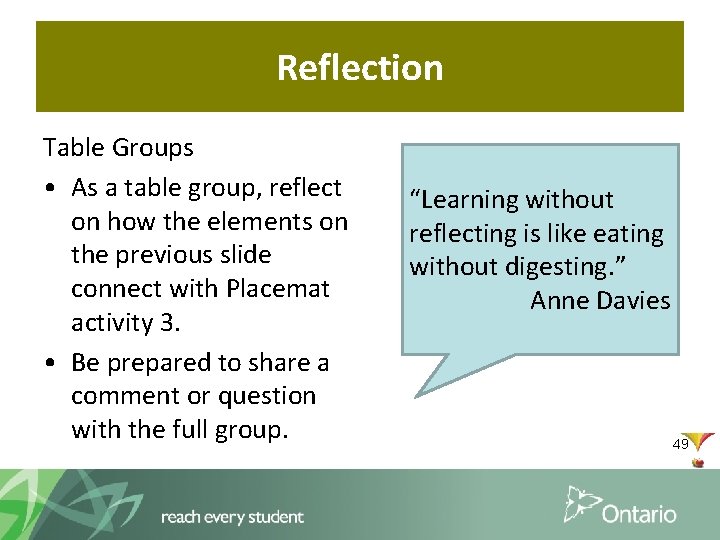 Reflection Table Groups • As a table group, reflect on how the elements on