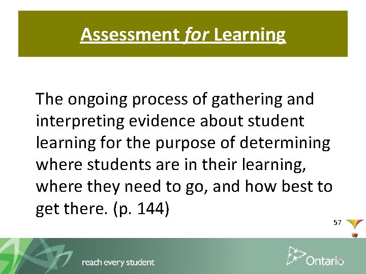 Assessment for Learning The ongoing process of gathering and interpreting evidence about student learning