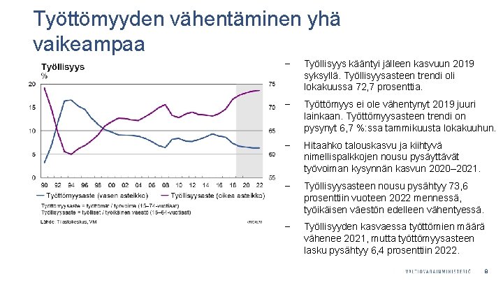 Työttömyyden vähentäminen yhä vaikeampaa ‒ Työllisyys kääntyi jälleen kasvuun 2019 syksyllä. Työllisyysasteen trendi oli