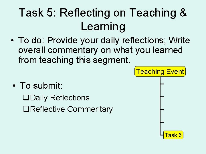 Task 5: Reflecting on Teaching & Learning • To do: Provide your. TPA daily