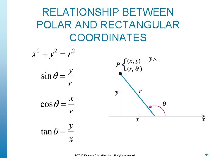 RELATIONSHIP BETWEEN POLAR AND RECTANGULAR COORDINATES © 2010 Pearson Education, Inc. All rights reserved