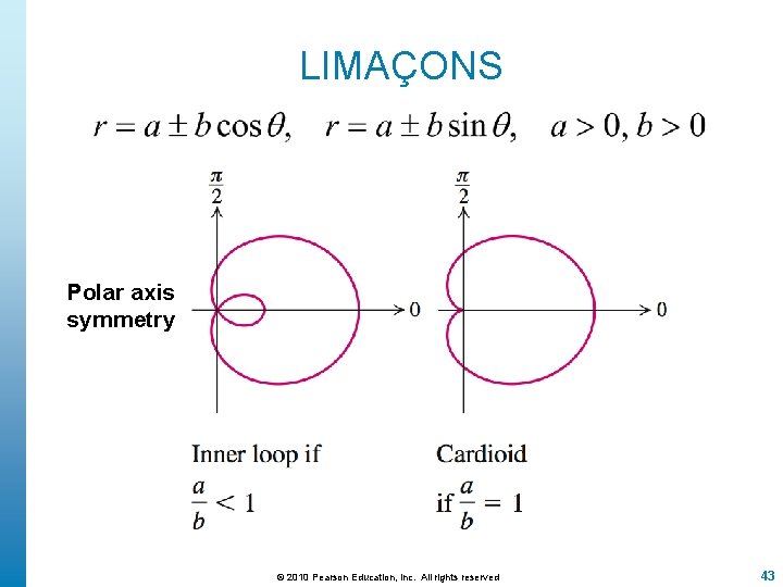 LIMAÇONS Polar axis symmetry © 2010 Pearson Education, Inc. All rights reserved 43 