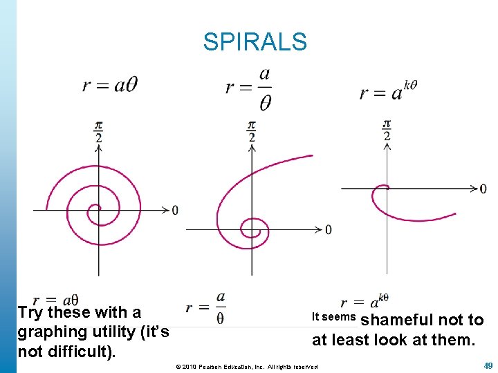 SPIRALS Try these with a graphing utility (it’s not difficult). It seems shameful not