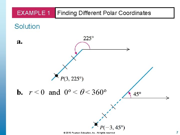 EXAMPLE 1 Finding Different Polar Coordinates Solution a. b. r < 0 and 0º