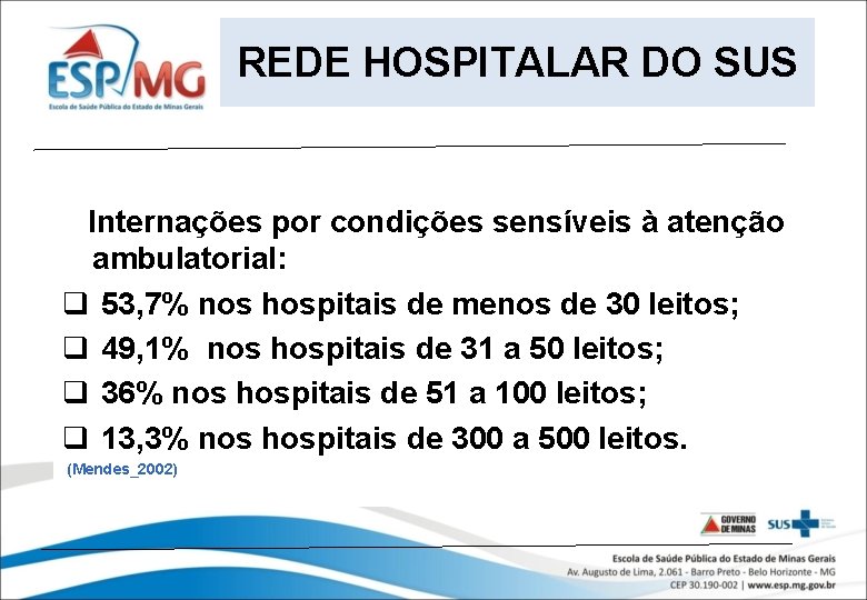 REDE HOSPITALAR DO SUS Internações por condições sensíveis à atenção ambulatorial: q 53, 7%