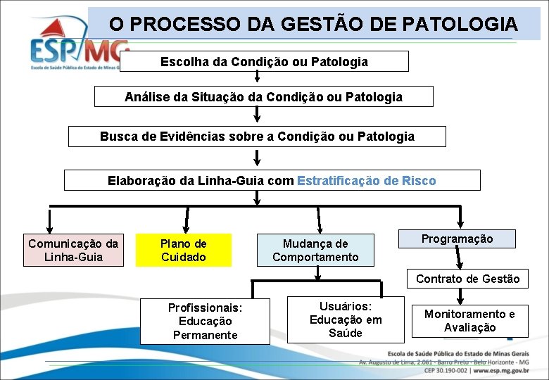 O PROCESSO DA GESTÃO DE PATOLOGIA Escolha da Condição ou Patologia Análise da Situação