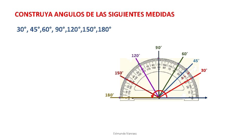 CONSTRUYA ANGULOS DE LAS SIGUIENTES MEDIDAS 30°, 45°, 60°, 90°, 120°, 150°, 180° 90° CONSTRUYA ANGULOS DE LAS SIGUIENTES MEDIDAS 30°, 45°, 60°, 90°, 120°, 150°, 180° 90°