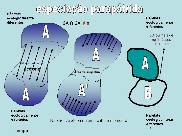 Hábitats ecologicamente diferentes SA ∩ SA’ ≠ ø Hábitats ecologicamente diferentes 5% ou mais