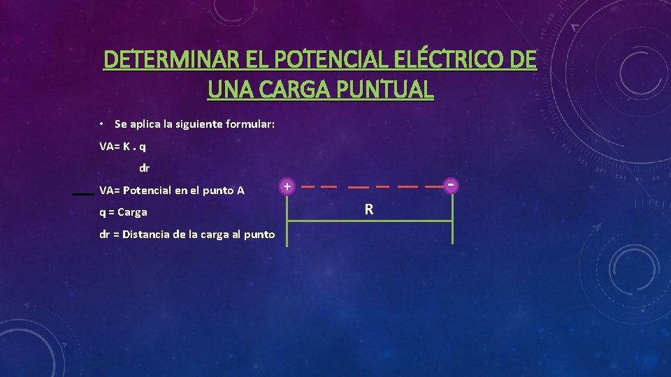 DETERMINAR EL POTENCIAL ELÉCTRICO DE UNA CARGA PUNTUAL • Se aplica la siguiente formular: