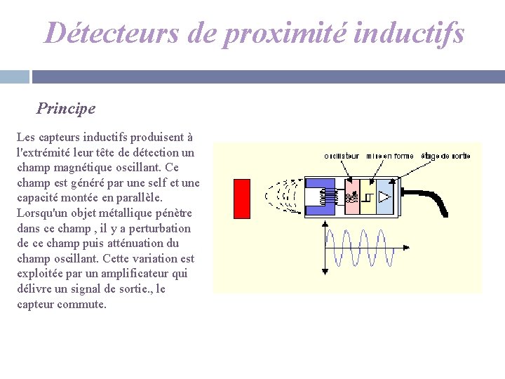 Détecteurs de proximité inductifs Principe Les capteurs inductifs produisent à l'extrémité leur tête de