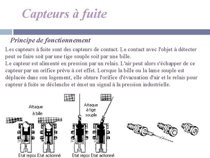 Capteurs à fuite Principe de fonctionnement Les capteurs à fuite sont des capteurs de