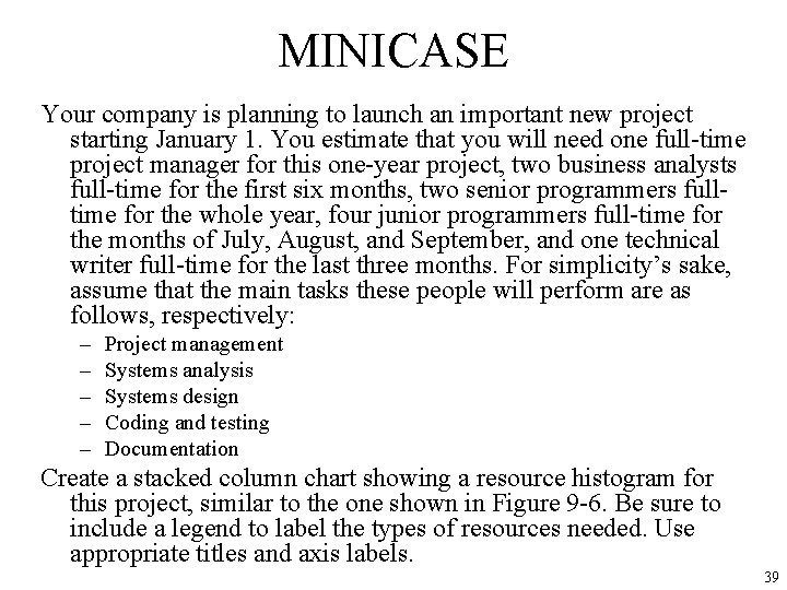 MINICASE Your company is planning to launch an important new project starting January 1.