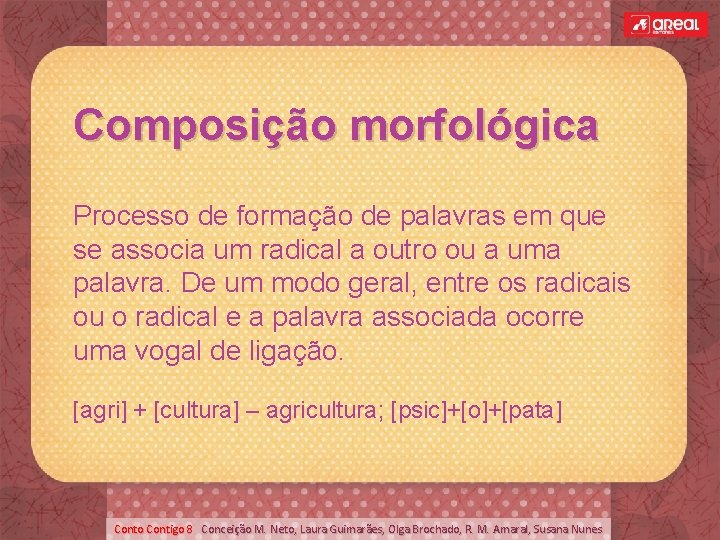 Composição morfológica Processo de formação de palavras em que se associa um radical a