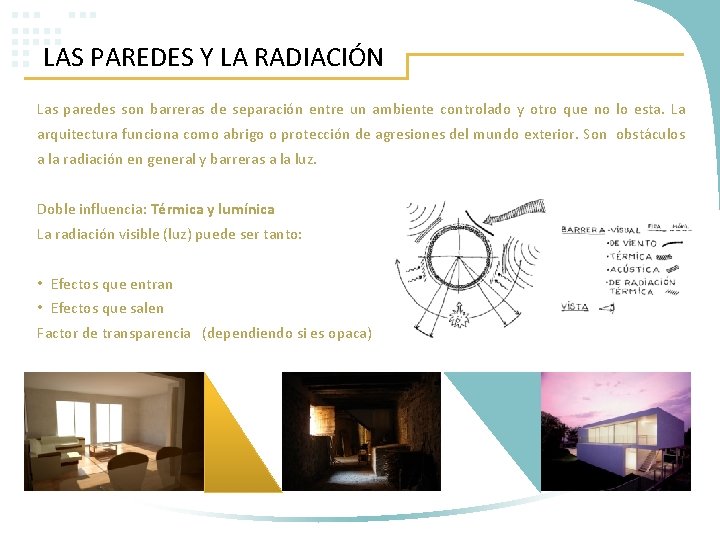 LAS PAREDES Y LA RADIACIÓN Las paredes son barreras de separación entre un ambiente