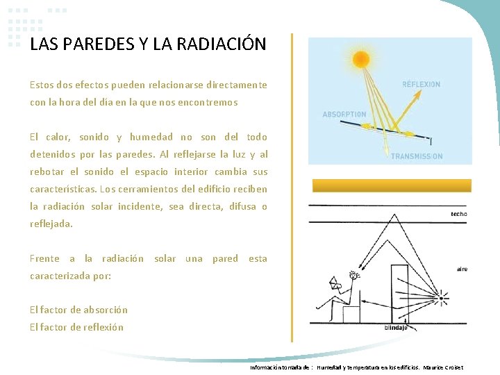 LAS PAREDES Y LA RADIACIÓN Estos dos efectos pueden relacionarse directamente con la hora