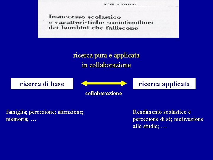 ricerca pura e applicata in collaborazione ricerca di base ricerca applicata collaborazione famiglia; percezione;