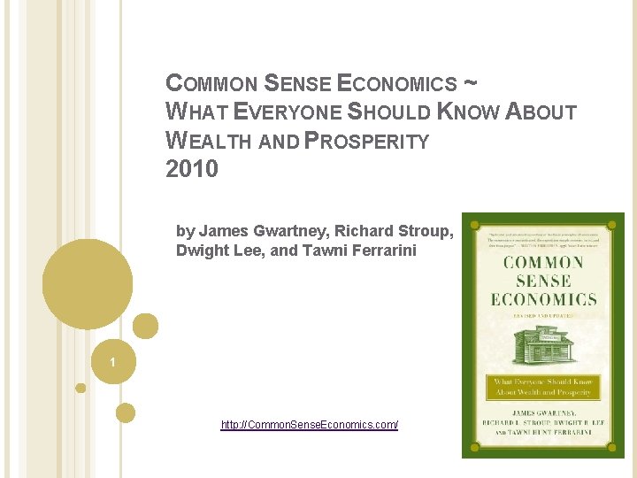 COMMON SENSE ECONOMICS ~ WHAT EVERYONE SHOULD KNOW ABOUT WEALTH AND PROSPERITY 2010 by